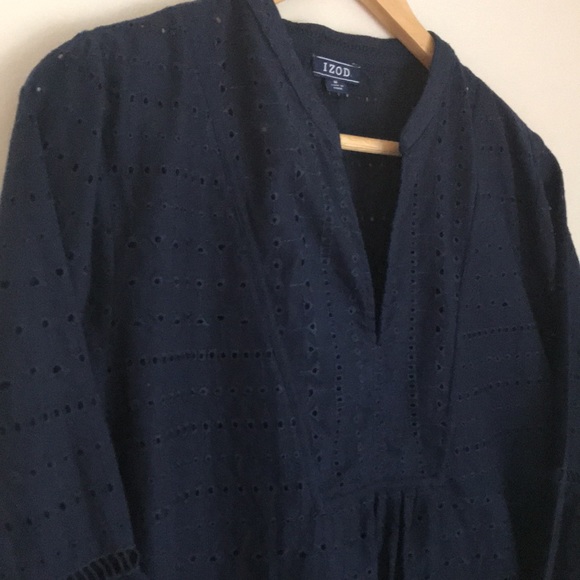 Izod Navy Balloon Flare Sleeve Blouse Size M - Picture 5 of 15